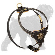 Royal Nappa Padded Genuine Leather Dog Harness for Russian Terriers