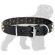 Small pyramids/studs 3 rows leather dog collar - c37