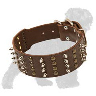 Hand-Decorated Leather Russian Terrier Collar with Spikes and Studs