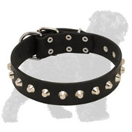 Elegant Leather Black Russian Terrier Collar with Nickel Pyramids