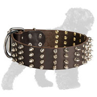 Wide Spiked Leather Russian Terrier Collar