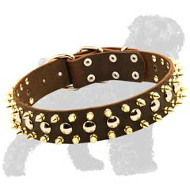 Handcrafted Leather Russian Terrier Collar with Spikes and Studs