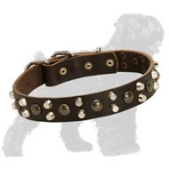 Fabulous Leather Russian Terrier Collar with Studs and Pyramids