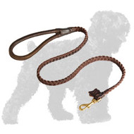 Braided Leather Russian Terrier Leash with Rounded Handle