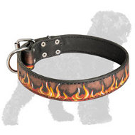 Amazing Painted Bright Leather Russian Terrier Collar with Flames