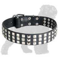 Wide Stylish Leather Russian Terrier Collar with Pyramids