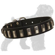 Brilliant Leather Russian Terrier Collar with Neatly Hand Set Shiny Plates