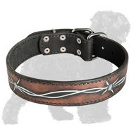 Outstanding Leather Russian Terrier Collar with Barbed Wire Pattern Painted by Professionals