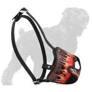 Exclusively Designed Leather Black Russian Terrier Muzzle with Flames