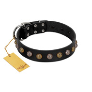 "Inky Prettification" FDT Artisan Black Leather Black Russian Terrier Collar with One Row of Studs