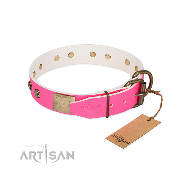 Adjustable natural leather dog collar for basic training your doggie