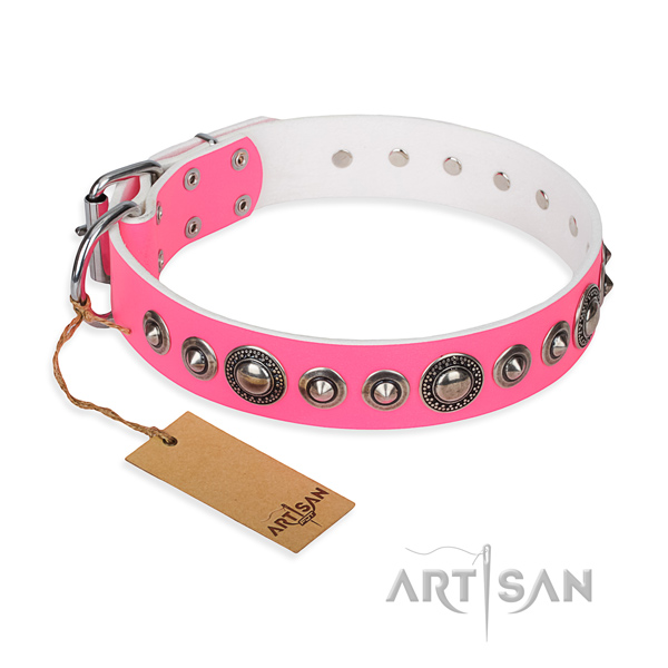 Full grain natural leather dog collar made of soft material with reliable D-ring