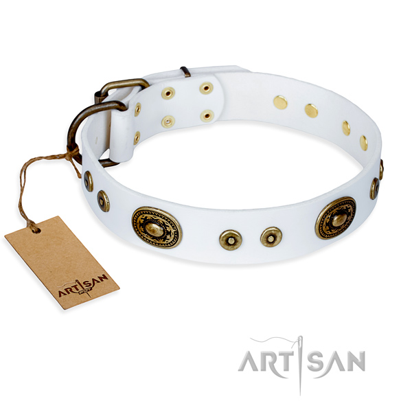 Full grain leather dog collar made of gentle to touch material with rust-proof traditional buckle