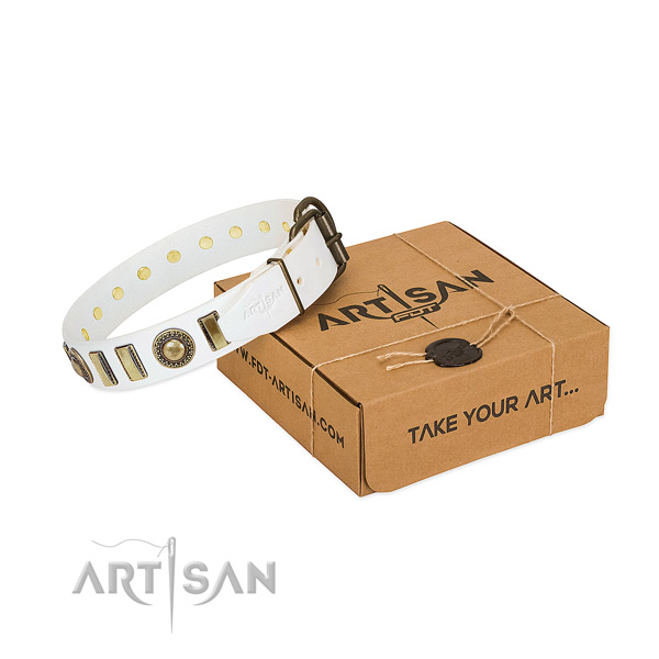 Quality full grain genuine leather dog collar handmade for your doggie
