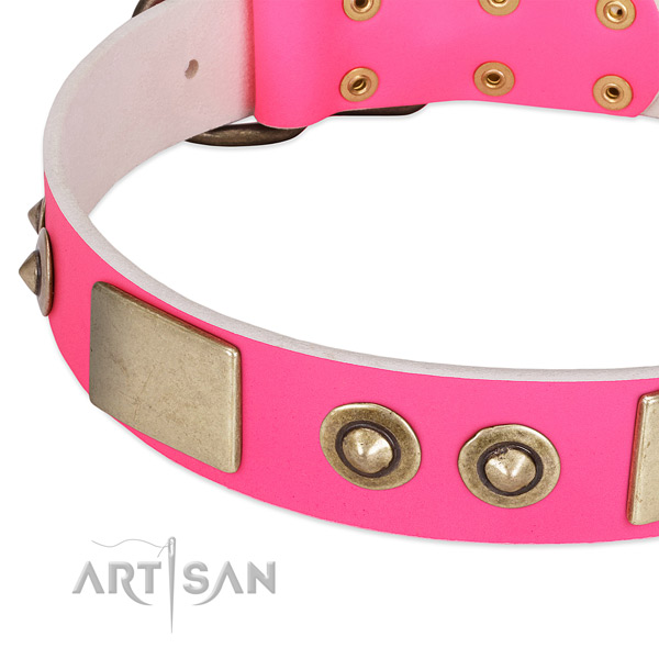 Durable D-ring on full grain leather dog collar for your dog