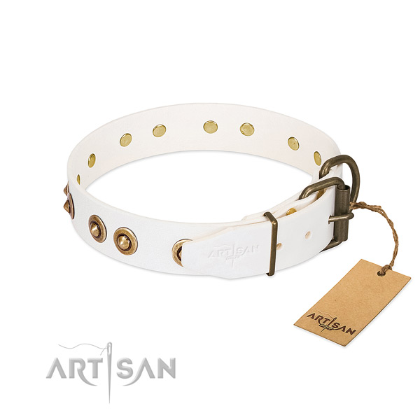 Reliable hardware on full grain natural leather dog collar for your canine