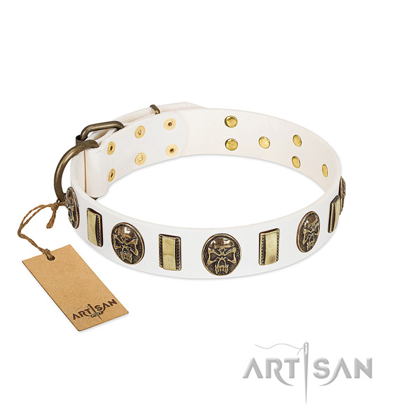 Comfortable genuine leather dog collar for handy use