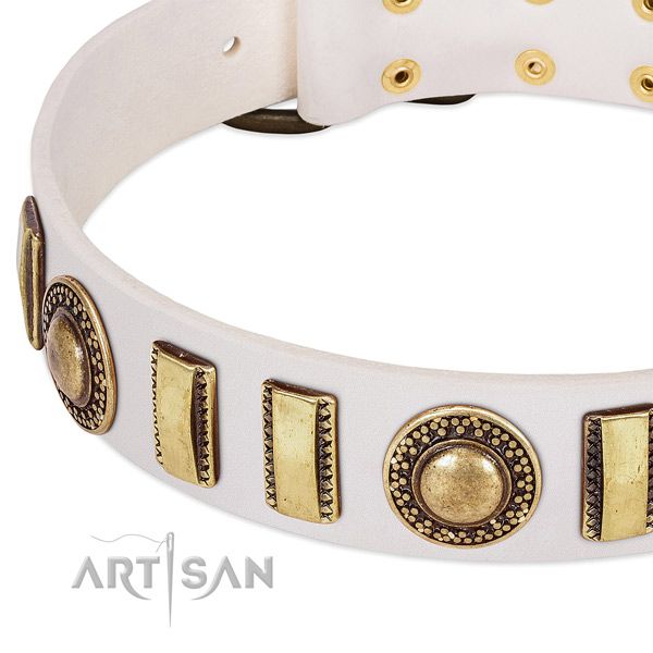 Soft to touch full grain genuine leather dog collar with corrosion proof fittings