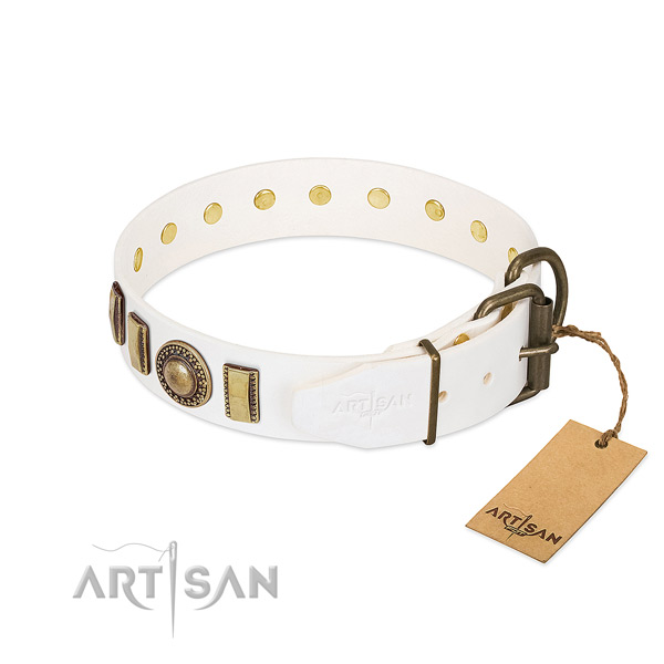 Reliable full grain genuine leather dog collar handmade for your four-legged friend