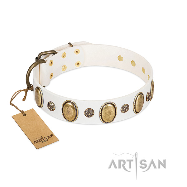 Walking high quality natural genuine leather dog collar