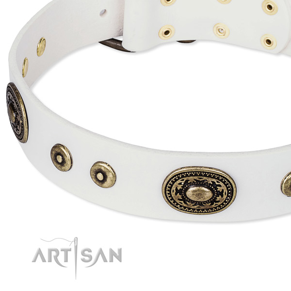 Natural genuine leather dog collar made of high quality material with decorations