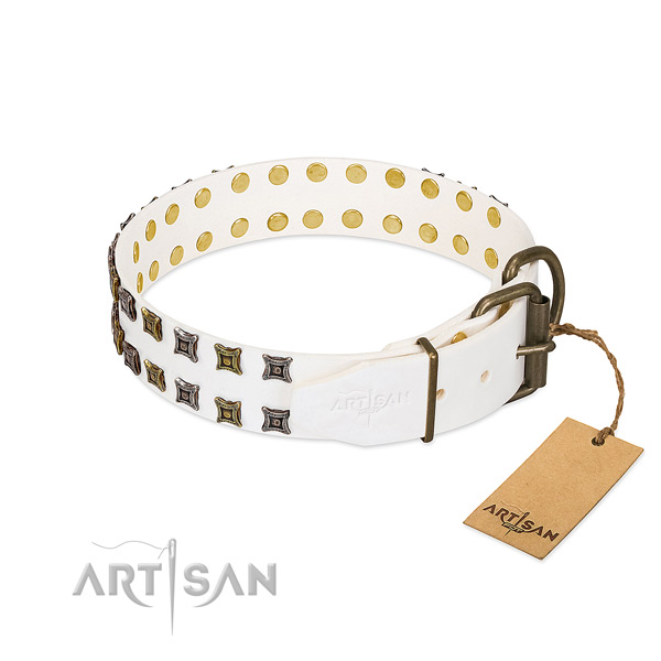 Natural leather collar with exquisite decorations for your pet
