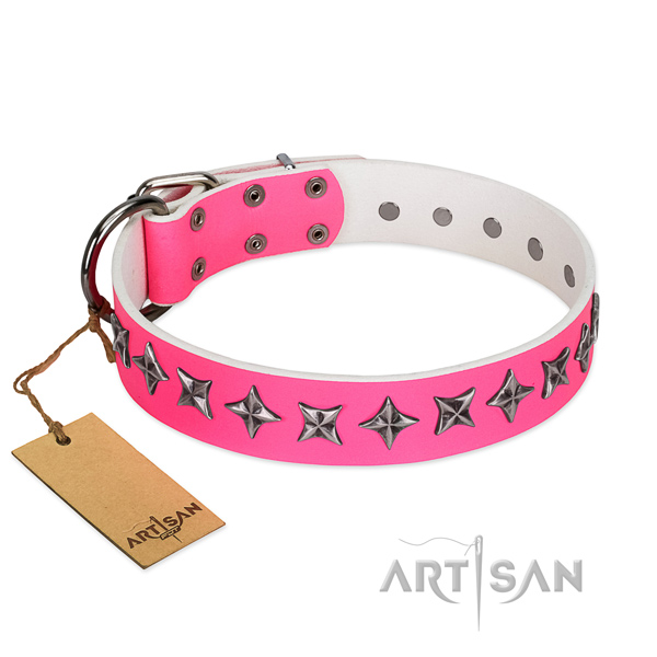 Best quality natural leather dog collar with awesome decorations