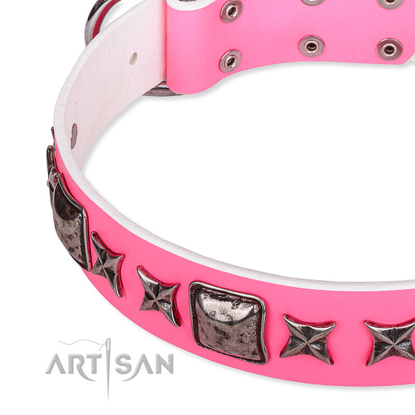 Comfy wearing decorated dog collar of top quality full grain natural leather