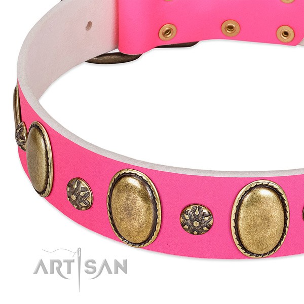 Best quality full grain natural leather dog collar with rust resistant D-ring