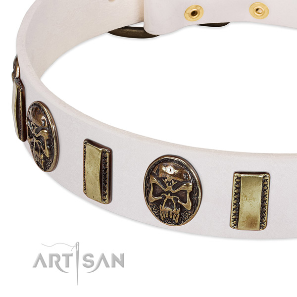 Durable decorations on full grain natural leather dog collar for your doggie