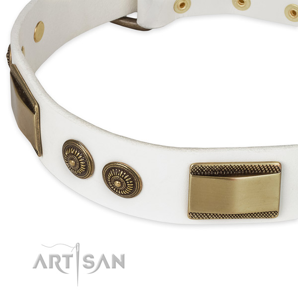 Strong fittings on natural genuine leather dog collar for your pet