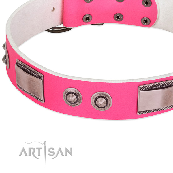 Easy adjustable genuine leather collar with studs for your canine
