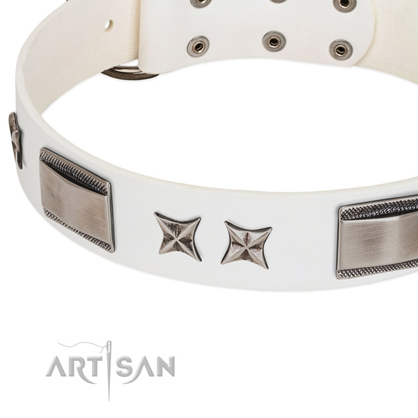 Top notch genuine leather dog collar with corrosion proof buckle