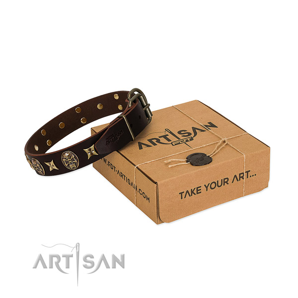 Impressive full grain leather collar for your handsome doggie
