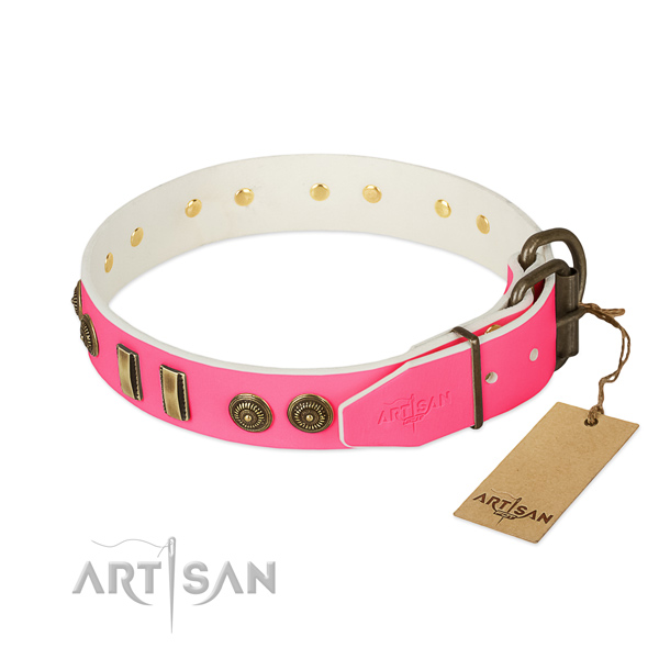 Durable hardware on full grain natural leather dog collar for your doggie