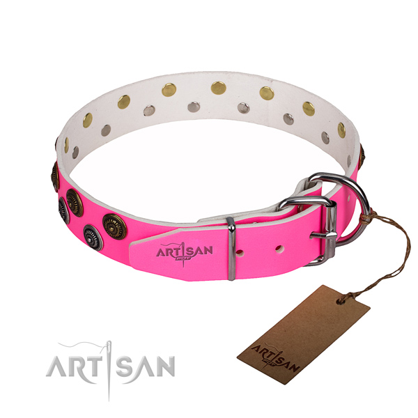 Comfy wearing embellished dog collar of finest quality full grain genuine leather
