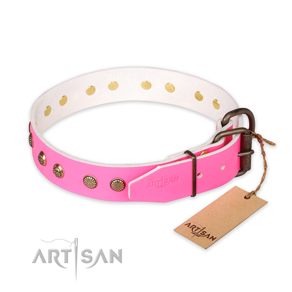 Rust resistant fittings on full grain leather collar for your stylish canine