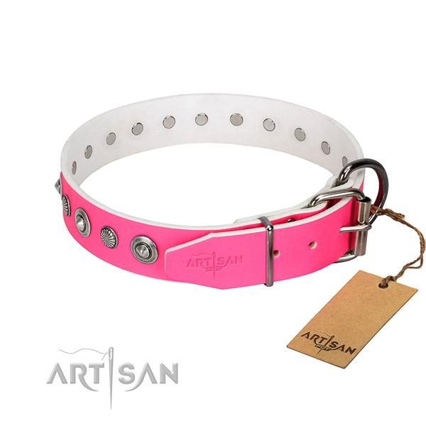 Finest quality natural leather dog collar with inimitable studs