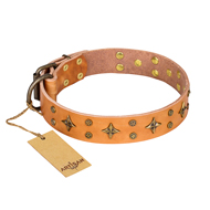 "Top-Flight" FDT Artisan Adorned Tan Leather Black Russian Terrier Collar