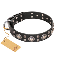 "Vintage Necklace" FDT Artisan Studded Black Leather Black Russian Terrier Collar