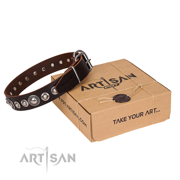 Reliable full grain genuine leather dog collar