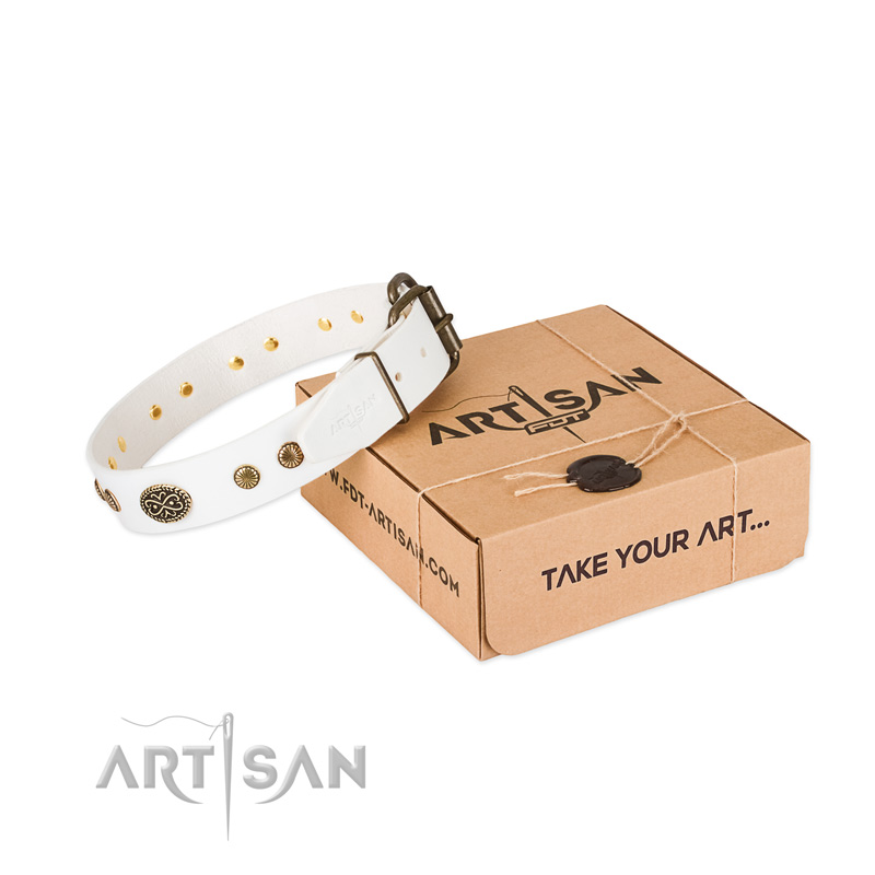 Corrosion resistant hardware on natural leather dog collar for your doggie