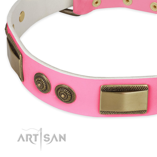 Genuine leather dog collar with decorations for comfy wearing
