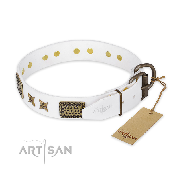 Durable hardware on natural genuine leather collar for your beautiful doggie