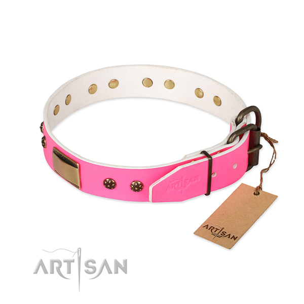 Full grain genuine leather dog collar with durable fittings and embellishments