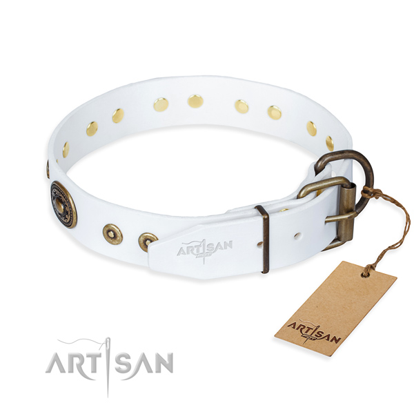 Natural genuine leather dog collar made of top notch material with corrosion resistant embellishments