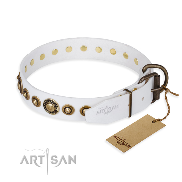 Flexible full grain genuine leather dog collar handcrafted for comfy wearing