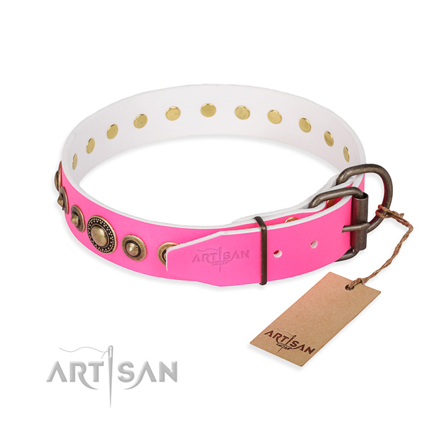 Gentle to touch natural genuine leather dog collar made for fancy walking