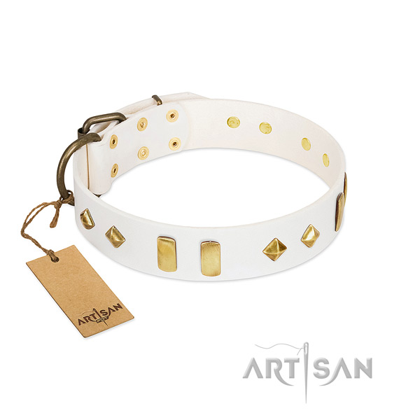 Soft natural leather dog collar with strong D-ring