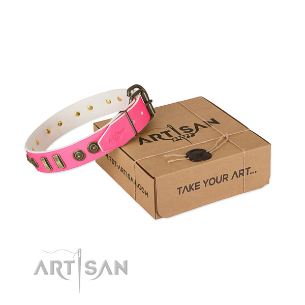 Rust-proof buckle on full grain genuine leather dog collar for your canine